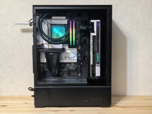 An ultra-modern gaming PC build showcasing RGB lighting and advanced components.